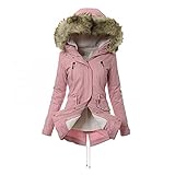 RYTEJFES Damen Winterjacke mit Fellkapuze Günstig Winterjacken Frauen Vlies Winterparka Wintermantel Lang Warm Gefüttert Vlies Damenmantel Parka Plüschjacke Fleecejacke Damenjacke Plü