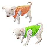 QiCheng & LYS Einfarbige Hunde t-Shirts Kleidung,Baumwollhemden Weich und atmungsaktiv,Cotton Hundekleidung Welpensportweste (Grün/Orange, S)