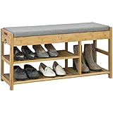 SoBuy® FSR47-N Schuhbank mit Sitzfläche und Schubladen, Garderobenbank Schuhregal Sitzbank Bambus, BHT ca: 90x45x30