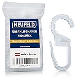 NEUFELD® 120 Überklipshaken mit 10mm Öse | Gardinenhaken für Ringe | Faltenlegehaken für Gardinenringe | Vorhanghaken | Vorhangclipser | Haken Vorhang