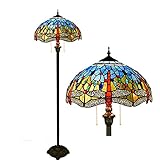 CCAN Tiffany-Stil Stehlampe 16 Zoll Blauer Kristall-Libelle-Glas-Lampenschirm mit antikem Harzsockel für Wohnzimmer-Balkon-Studie,E27,