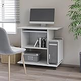 Nicoone PC-Tisch Computertisch Mit Rädern Bewegliche Werkbank Schreibtich für Schlafzimmer, Wohnzimmer, Studio mit Offenes Regal Hochglanz-Weiß 80×50×75 cm Spanp