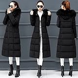 JFISQ Damen Overknee Wintermantel Mit Pelzkapuze Lange Schlanke Warm Steppjacke Mit Reißverschluss Freizeit Lose Parka Frauen Winddicht Puffer Coat Für Outdoor,Schwarz,4XL