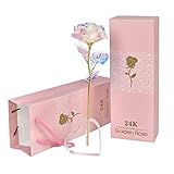 Sunm Boutique 24K Gold Rose Geschenk für Frauen Rosen Blumen Künstlich Blumen für Hochzeitstag Freundin Ehefrau Muttertag Deko Unechte Blumen für Valentinstag Geburtstag