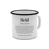 Emaille-Tasse mit Definition Held - Tasse mit Spruch, Wörterbuchtasse, Geschenktasse, witzig, Kaffeebecher, Becher, Tasse, Becher - Farbe Weiß/Schw