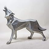 XUANFEI Desktop-Skulptur Tierwandskulptur, Abstraktion Symbol Wolf Hund Statue Statue Geometrie Film Geschirr Hauptdekoration Teile Moderne Schmuck Geschenk Tierwandskulptur (Color : Silver)