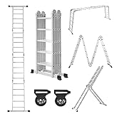 XMTECH 550cm Leiter Mehrzweckleiter Klappleiter Gelenkleiter mit Plattform Aluleiter Multifunktionsleiter Kombileiter 6 in 1 Anlegeleiter Stehleiter aus Aluminium - 4x5 Stufen, Silb