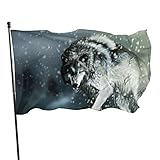 Fahne Garten Wolf Schnee Nachtgrau Robust, Flagge mit öse, Perfekte Thema Party Hängende Dekorationen Flaggen für Indoor Outdoor Festival Vielfalt feiern 90x150