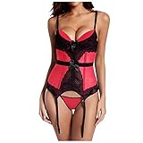 Vimoli Damen Burleske Body Shaper Mieder Vollbrust Corsage Top mit Strapshalter Unterbrust Lace Up Waist Cincher Taillen Corsag