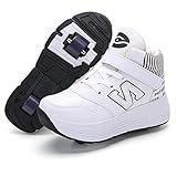 Jungen Mädchen Unisex Schuhe Mit Doppelt/Einzelrad Rollen Roller Skates Shoes Rollschuhe Sport Sneaker Wanderschuhe Versenkbare Technische Skateboardschuhe Tanzschuh(Size:EU 41,Color:6023 white)