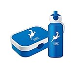 4you Design Set ☆Brotdose & Trinkflasche Fußballer Silhouette☆ Mepal Campus + Bento Box & Gabel ☆Schule ☆Training ☆Spiel ☆6 Farben (Blau)