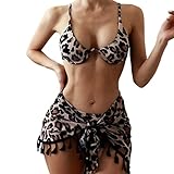 STPT Bikini Damen Bademode Damen, Zweiteiliger Badeanzug Frauen Damen 3er Pack Print Bikini Badeanzug Mit Cover Up Split Push Up Dreiteilige Bikinis Badeanzug Beachwear B