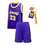 ACCZ Kinder Basketball Trikot, 2-teiliges Performance Mesh Basketball Set, schnell trocknend Tanktop und Shorts mit Schlüsselanhänger,Lila,XL