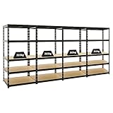 Mega Deal 4X Schwerlastregal Tiger Schwarz 180x90x60 cm mit Fachlast 265kg von Proregal Garagenregal Kellerregal Werkstattregal Lagerregal Steckreg