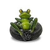 Schwimmfrosch Teich Harz schwimmende Bambus Floß Frosch Statue, für Miniteich Terrassenteich Zinkwannen Solarbrunnen Garten Balkon Teiche Deko (A)