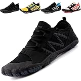 JACKSHIBO Barfussschuhe Herren Barfußschuhe Damen Laufschuhe Outdoor Fitnessschuhe Sport Traillaufschuhe Schnell Trocknend Minimalistische Zehenschuhe (Schwarz,42EU)