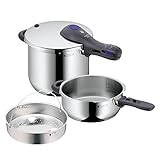 WMF Perfect Plus Schnellkochtopf Set Induktion 3-teilig, Dampfkochtopf 6,5l + 3l mit Einsatz-Set, Cromargan Edelstahl poliert, 2