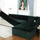 CWYPB Plüsch Sofabezüge High Stretch Samt Sofa Schonbezug Möbelschutz, 1/2/3/4 Sitzer Dicke Couchbezüge Für Wohnzimmer Mit Rutschfesten Stöcken Maschinenwaschbar,Grün,2 S