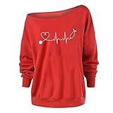 Damen Valentinstag Pullover Schulterfrei Oberteile Off Shoulder Shirts Casual Sweatshirt Fledermausärmel Langarm Shirts ​Tunika Hemd Langarm Twist Knot Strickpullover Top