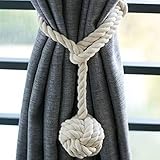 ZoZoMaiy 2 Stück Vorhang Raffhalter Hand Stricken Vorhang Seil Raffhalter mit Einzelner Kugel Baumwolle Seil Raffhalter Gardinen Halter, für Haus Büro Vorhang Dekoration, Beig