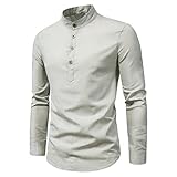 T-Shirt Herren Slim Fit Einfarbig Langarm Shirt Herren Dünn Und Leicht Atmungsaktiv Leinenhemd Herren Lassig Sport Stehkragen Shirt Herren Frühling Herbst Base Shirt H