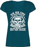 Mutter Geschenk Mama - Ich Bin eine Motorrad fahrende Mama - XS - Türkis - Statement - XO1525 - Damen T-Shirt mit V