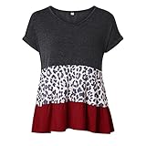 FrüHling Und Sommer Mode Damen V-Ausschnitt Leopard Print Dreifarbige NäHte Kurzarm T-Shirt Lose Pullover Casual Top D