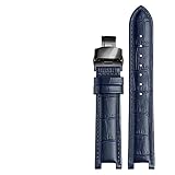 ZWMFAC Top Layer Rindsleder Armband für GC 22 x 13 mm, 20 x 11 mm, gekerbtes Uhrenarmband für Seniorenarmbanduhren (Farbe: blaue, schwarze Schnalle, Größe: 22-13 mm)