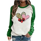 Trendige Oberteile Damen Valentinstag Tshirt mit Liebesherz Motiv Pulli mit Farbblock Patchwork Frühling Herbst Langarmshirts Teenager Mädchen Basic Shirt Paar Bluse Valentinstagsgeschenk fü
