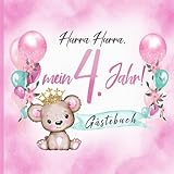 Hurra Hurra, mein 4. Jahr! Gästebuch: Erinnerungsbuch & Deko zum Geburtstag für Mädchen in Rosa I Prinzessin Teddy, Krone, Ballons I Glückwünsche, Zeichnungen & Fotos I Mitbringsel Kleinkind B-Day