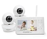 Babysense Babymonitor mit Geteilter Bildschirm 4,3“, Video Babyphone mit zwei Kameras, PTZ-Funktion, Reichweite 300m (freien Raum), Nachtlicht, Zwei-Wege-Kommunikation, Nachtsicht, S