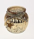 Windlicht aus Glas in Gold Bauernsilber Stil Teelicht Weihnachtsdekoration Weihnachten Geschenk Deko Artikel Glas T