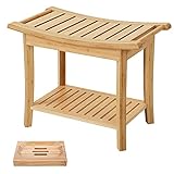 Duschhocker Hocker Holz Sitzbank mit Ablagen Bambus Badezimmermöbel Badezimmer Robuster Rutschfester HBT: 60x33x46