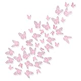 Luxbon 100 Stück 3D Schmetterling Wandtattoo Abziehbilder mit Klebepunkten Baby Schlafzimmer Deko Pink