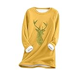 Weihnacht Fleecepullover Damen Langarmshirt Lammwolle Hemd Plus Drucke Sweatshirt Frauen Herbst und Winter Casual Loose Verdickt Rundhalsausschnitt Tops Pullover Mode Oberteile Blusen Sw