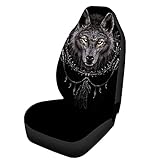 ELAUK Autositzbezüge-Set vorne und hinten, universal, 3D-Wolf-Druck, Polyestergewebe, elastischer Autositzbezug für Auto, SUV (Farbbezeichnung: Khaki)