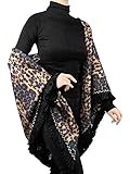 Faera Schal Damen Winter Herbst XXL mit Kaschmir Leopardenmuster Schwarz Braun Dreieck Leo Muster Design Fransen Warm Weich Elegant Damenschal Groß (Leopard)