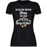 Skiurlaub Apres Ski - Ich Bin eine einfache Frau, Ich Liebe Berge und Bier - XL - Schwarz - Berge - L191 - Tailliertes Tshirt für Damen und Frauen T-S