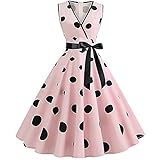 Damen 50er Vintage Retro Rockabilly Swing Kleid Karo Kurzer Ärmel Cocktailkleider - Retro Gepunktetes Kleid(Pink,XXL)