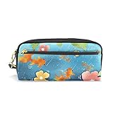 imobaby Goldfisch im Teich tragbare Tasche PU Leder Schule Stifteetui Schreibwaren Stifttasche für Kinder Wasserdicht Kosmetik Tasche Make-up Beauty C