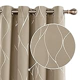 Deconovo Dekoschals für Wohnzimmer, Ösenvorhang für Schlafzimmer, Vorhang für Fenster, 160x132 cm(HöhexBreite), Taupe, 2er S