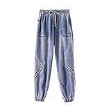 haochenli188 Street-Hip-Hop-Hose FüR Damen Frauen Jeans Hosen Große Größe Hohe Taille Denim Hosen Herbst lose Streetwear Jogginghose (Color : Blue, Size : XXL)