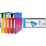 Exacompta 53054E Premium Kunststoff-Ordner (PVC, 2 Ringe, Rücken 50 mm, DIN A4) 10 Stück Farbkombination, sortiert lebendig & Leitz Trennstreifen aus Karton, 1/3 A4, 25 Stück, Mehrfarbig