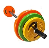 Sportbay Hantelset für Aerobic, Pump Set 20 kg, Langhantelset mit 5 kg 2,5 kg 1,5 kg und 2 kg-Stange, buntes Langhantel S