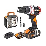 WORX 18V(20V MAX) Akku Schlagbohrschrauber WX354.1, Bürstenloser Motor, PowerShare, aktiver Schlagmechanismus, 18+1+1 Drehmomenteinstellungen, 8 mm-Steinbohrer, 1x 2 Ah Akku, 1 x 4 Ah Akku, 60N