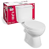 'aquaSu® Basic WC-Kombination 374 | Spülrandloses Stand-WC | Tiefspüler | Abgang waagerecht | Thermoplast WC-Sitz mit Absenkautomatik | Spülkasten Aufsatz-Montage | Set in weiß | 02037 4