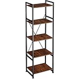 tectake 800902 Bücherregal mit 5 Ebenen, stabiles Standregal im Industrial Design, schwarzer Metallrahmen, Vintage Regal aus Holz, 47,5 x 34,5 x 151,5 cm (Dunkelbraun | Nr. 404154)