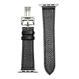 YYCHER Faltschließe für Apple Watch Armband 38 mm 40 mm 42 mm 44 mm Echtleder Uhrenarmband Serie 2 3 4 5 6 SE Armband (Bandfarbe: cremeweiß blau, Bandbreite: für 38 mm 40 mm)