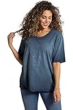 Ulla Popken Damen große Größen Übergrößen Plus Size Shirt, Innendruck, Metallic-Effekt, Rundhals, 3/4-Arm Marine 46+ 781408130-46+