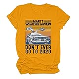 KEXIMIXUE Damen Neuheit Wagen Buchstabe Drucken Oberteile Sommer Kurzarm Rundhalsausschnitt Shirt Lässig Tops Bluse Gelb L
